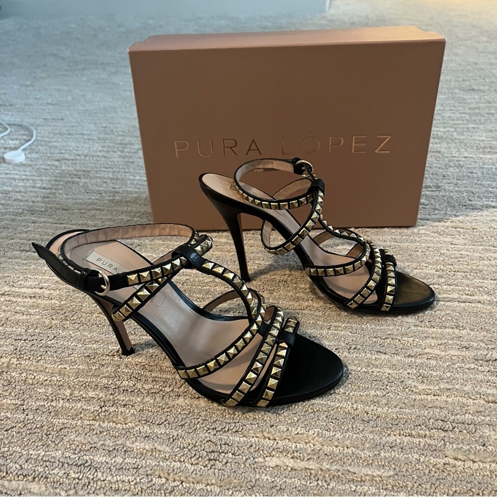 Pura Lopez Black Crystal Embellished Heels